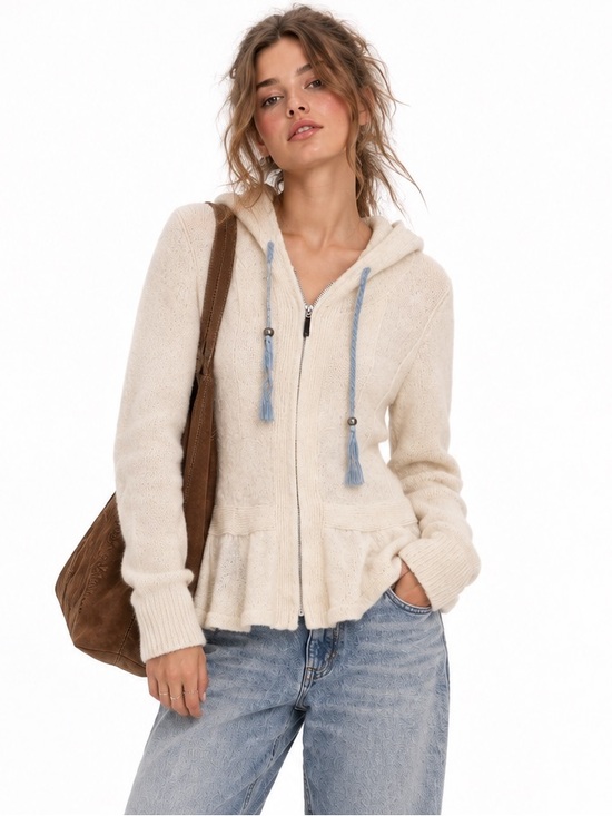 Free People Tops - Free People 100% Wool Peplum Full Zip Hoodie
